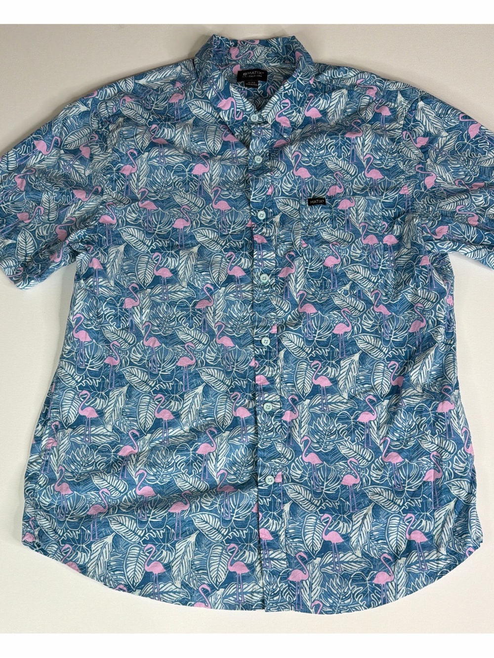 Matix Men's Blue Tropical Flamingo Short-Sleeve Button-Up Shirt